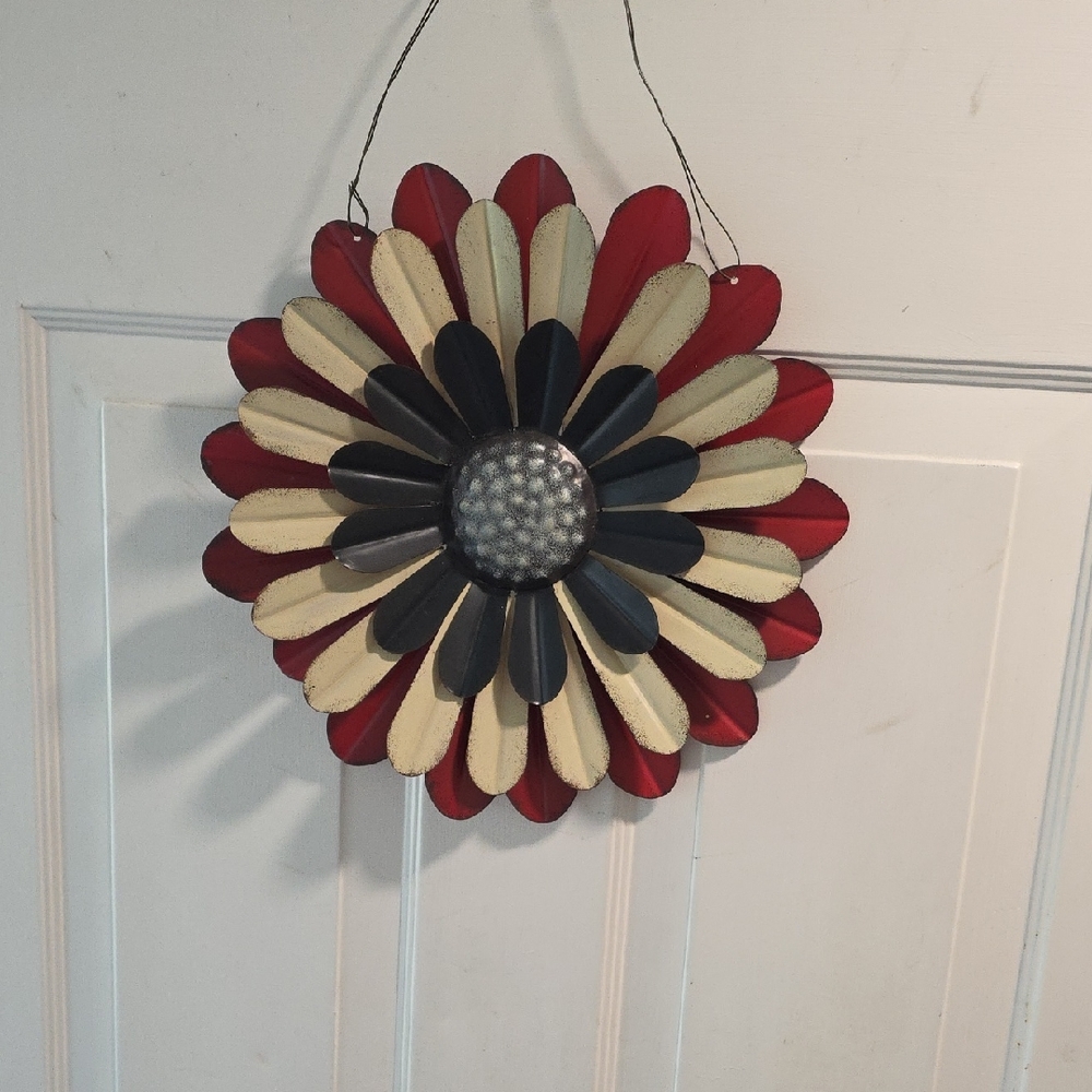Red and Cream Metal Flower Wall Decor